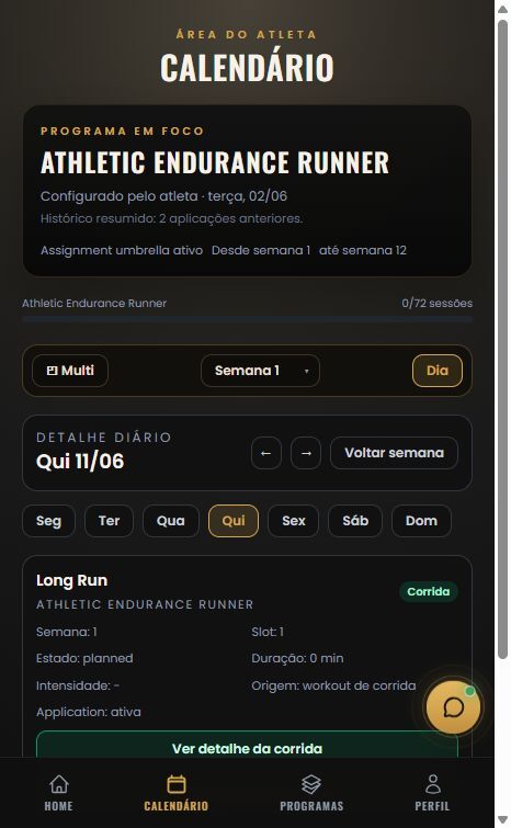 Ecrã da app LHT com progressão de treino